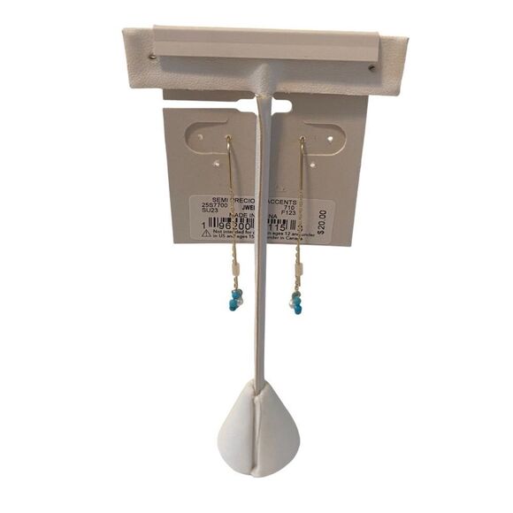 Faux Turquoise & Goldtone Flower Threader Earrings. - Picture 4 of 6